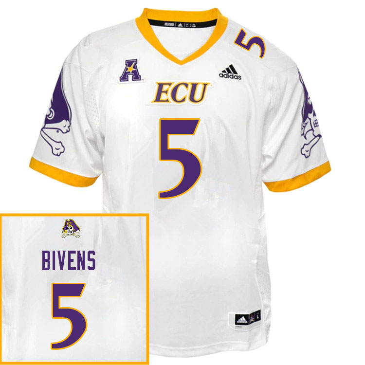 Men #5 Bruce Bivens ECU Pirates College Football Jerseys Sale-White